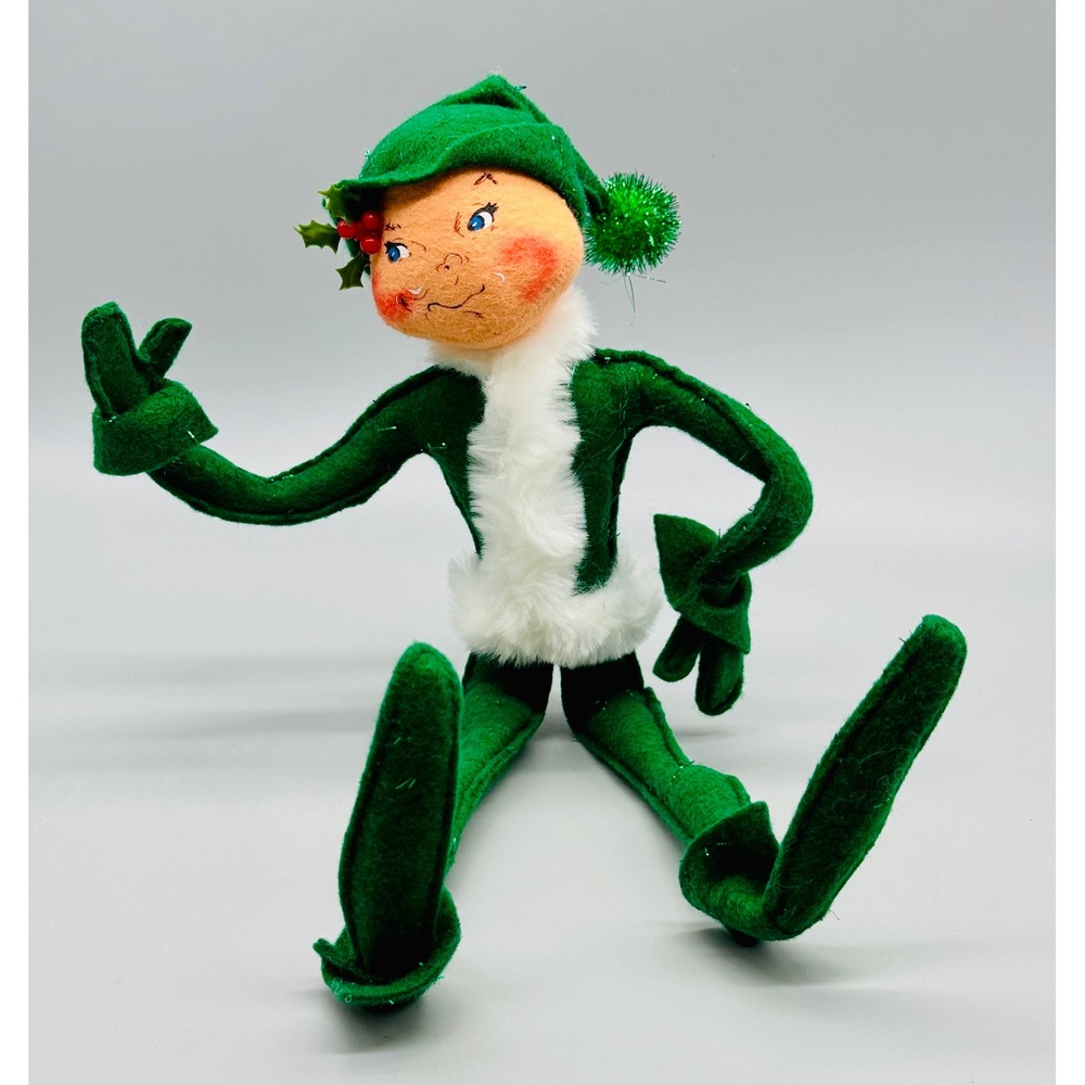 Annalee Green Elf Christmas Poseable Knee Hugger Shelf Sitter 2003 Mobilitee - Picture 2 of 7